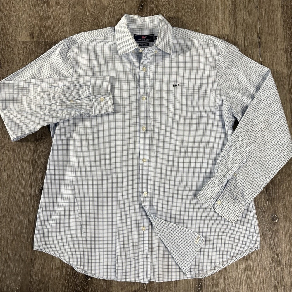 Vineyard Vines Whale Shirt Men's XL Check Blue Long Sleeve Cotton Button Down - Picture 4 of 8